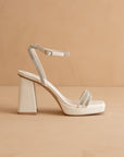 The Suva | White Rhinestone and reptile print strappy heel