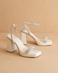 The Suva | White Rhinestone and reptile print strappy heel