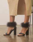 The Sasha | Black Feathered ankle block heel
