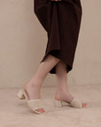The Sharon | Ivory Textured Raffia Block Heel Slide Sandal