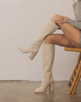 The Shiloh | Light Grey Knee High Block Heel Boot