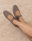 The Soho | Coffee Gingham Ballet Flat with Studded Buckle Strap