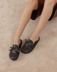 The Stevie | Distressed Black Tie Mule Loafer
