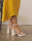 The Suva | White Rhinestone and reptile print strappy heel