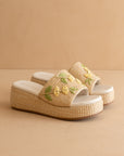 The Taniya | Natural Embroidered Raffia Platform Slide
