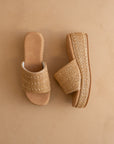 The Taniya | Toffee Embroidered Raffia Platform Slide