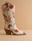 The Tesha | Beige Tulip Floral Cowboy Boot