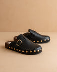 The Toni | Black Studded Buckle Clog