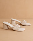The Trina | Beige Scalloped Mesh Block Heel