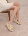 The Taniya | Natural Embroidered Raffia Platform Slide