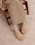 The Taniya | Toffee Embroidered Raffia Platform Slide