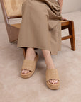 The Taniya | Toffee Embroidered Raffia Platform Slide
