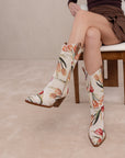The Tesha | Beige Tulip Floral Cowboy Boot