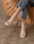 The Trina | Beige Scalloped Mesh Block Heel