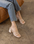 The Trina | Beige Scalloped Mesh Block Heel