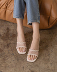 The Trina | Beige Scalloped Mesh Block Heel