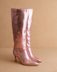 The Vanessa | Metallic Pink Reptile print knee high boot