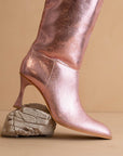 The Vanessa | Metallic Pink Reptile print knee high boot