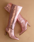 The Vanessa | Metallic Pink Reptile print knee high boot