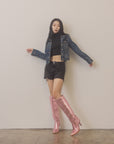 The Vanessa | Metallic Pink Reptile print knee high boot