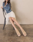 The Verona | Khaki Frayed Denim Espadrille Wedge