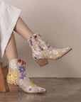 The Wanda | Taupe Floral Applique Western Boot