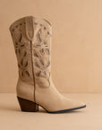 The Zinnia | Khaki Laser Cut Western Boot