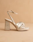 The Zoey | Light Gold knotted band platform heel