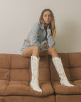 The Ainsley | White Embroidered Cowboy Boot