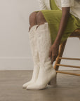 The Samara | White Embroidered Tall Boot