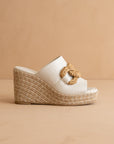 The Aime | White Wedge Slide with Raffia Detail