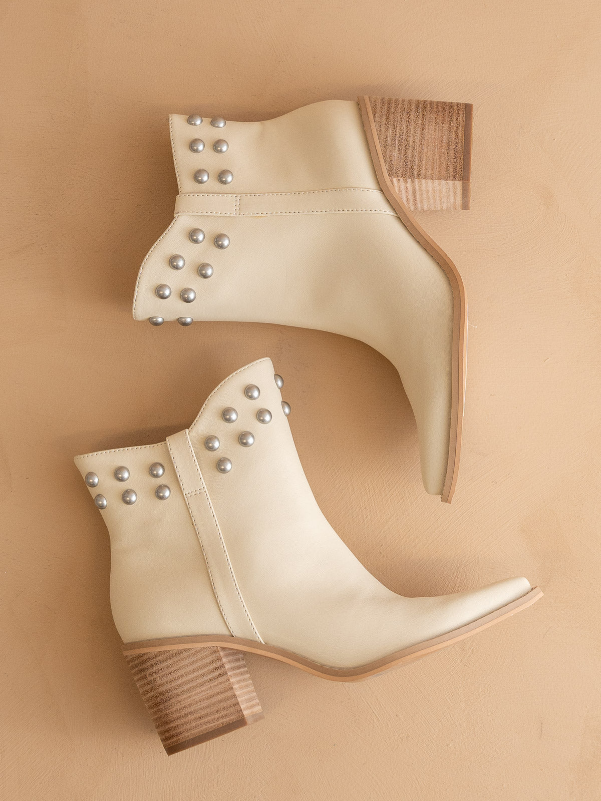 The Alofi | Beige Elegant bootie with metallic stud collar