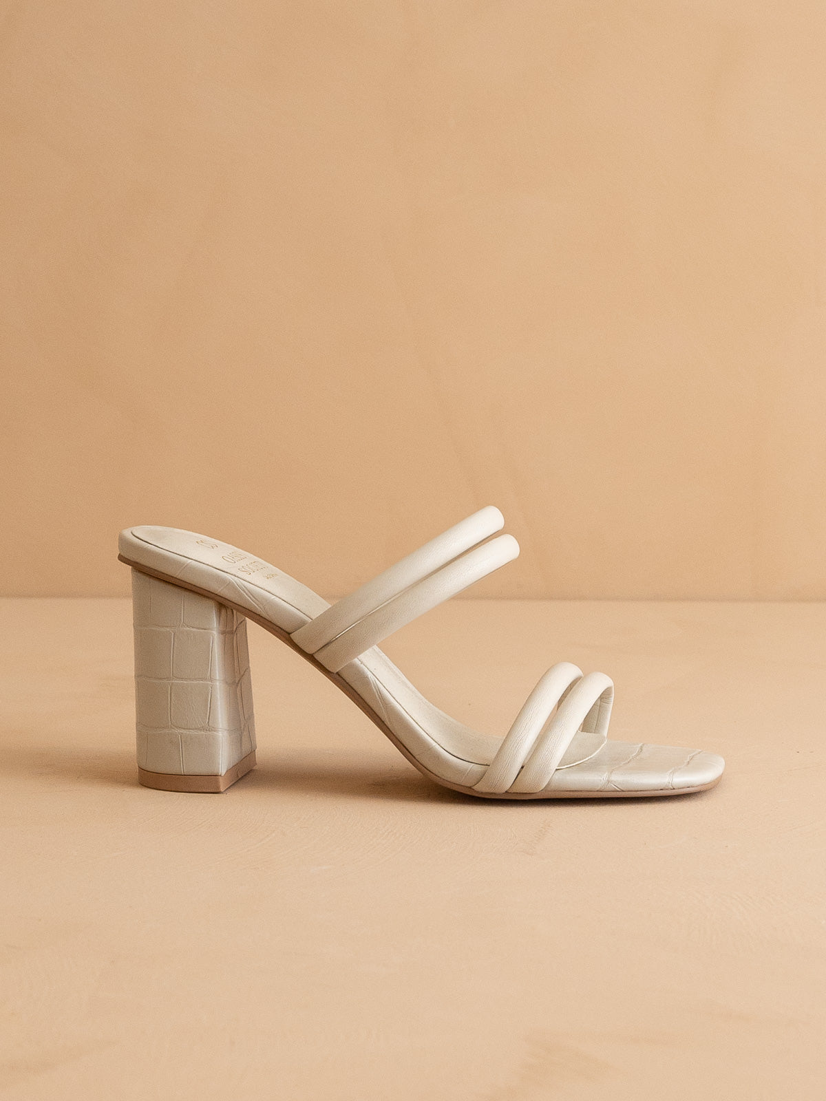 The Angela | Beige Strappy Aligator Block Heel