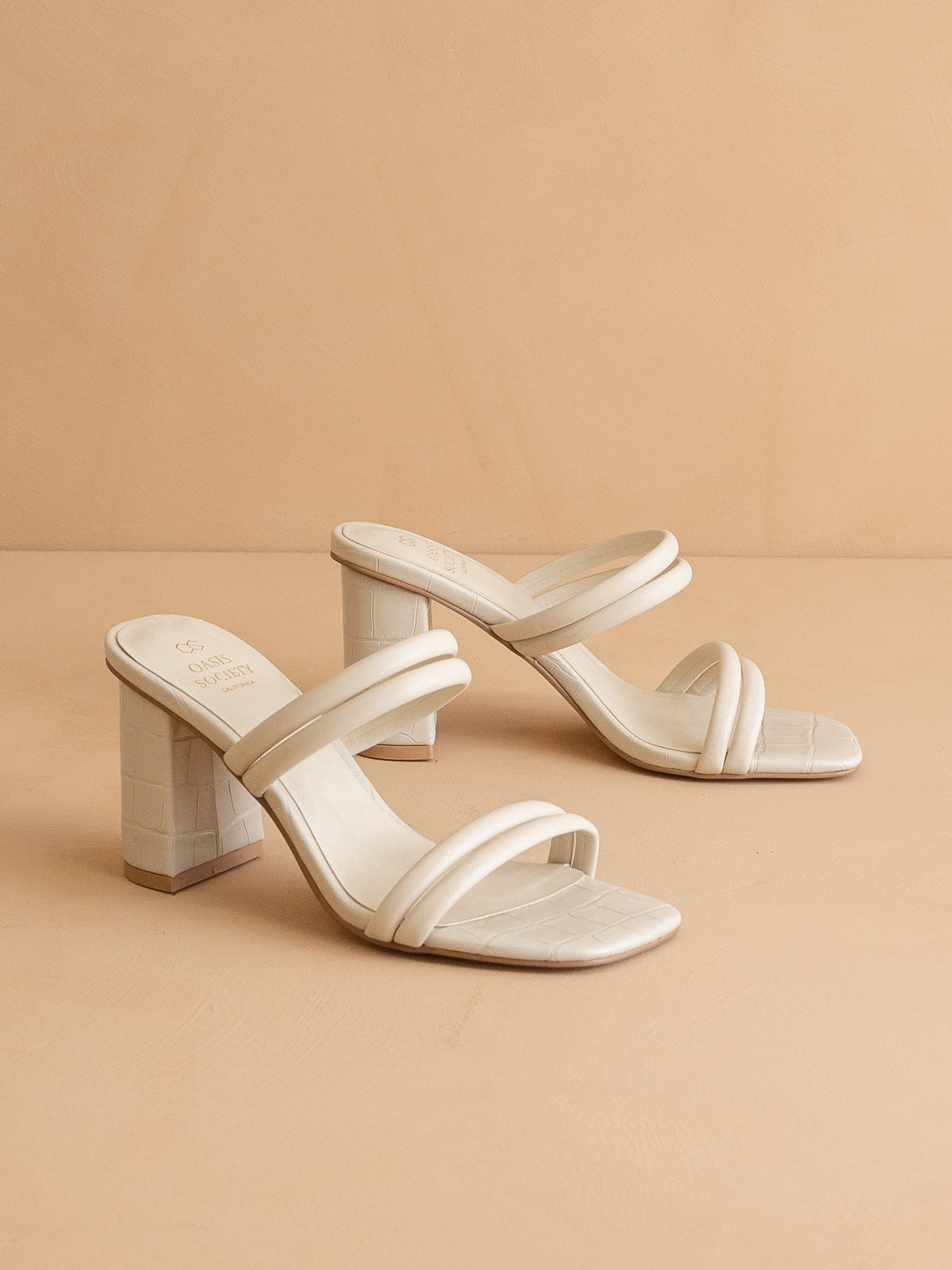 The Angela | Beige Strappy Aligator Block Heel