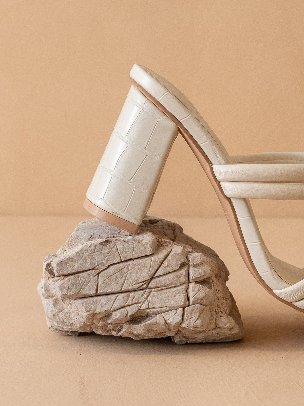 The Angela | Beige Strappy Aligator Block Heel