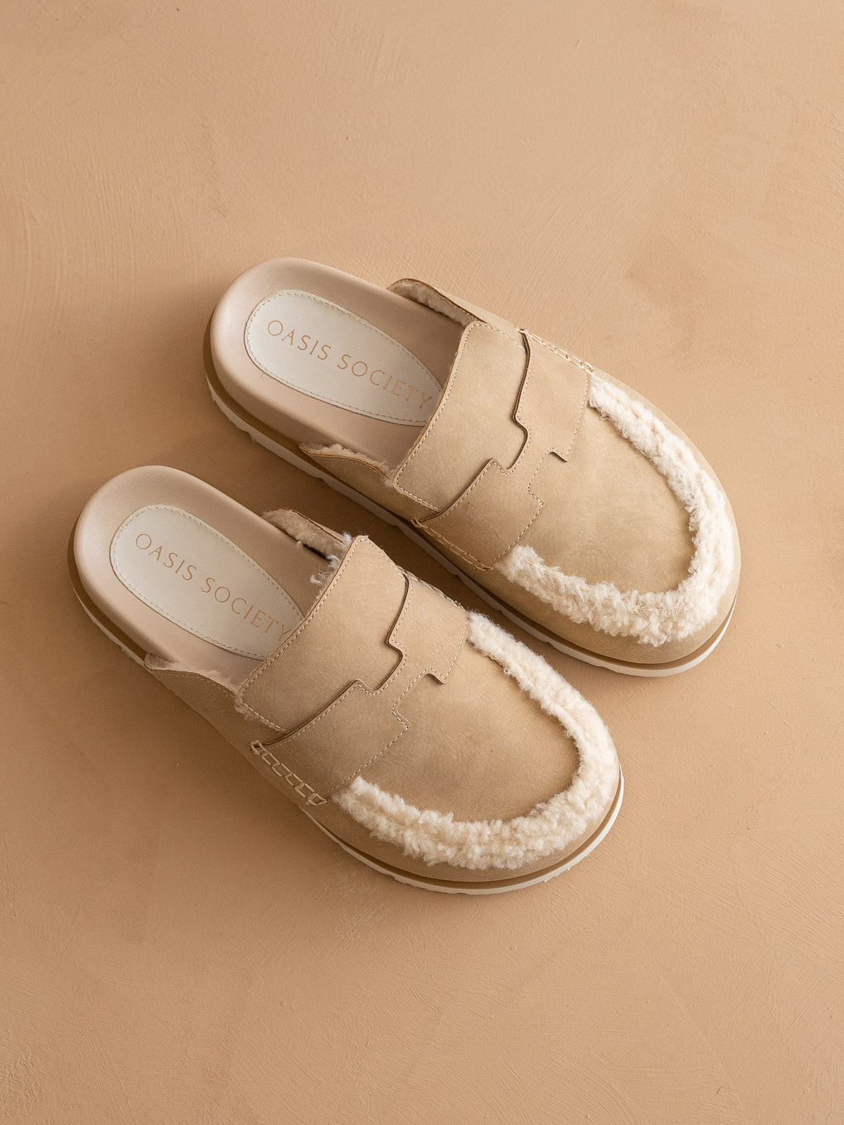 The Avalon | Khaki Suede Shearling Cozy Loafer Mule
