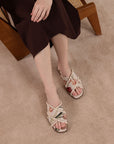 The Allie | Beige Lace Trim Cross Slide