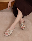The Allie | Beige Lace Trim Cross Slide
