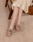 The Andrea | Beige Bow Raffia Slide – Feminine Summer Flat
