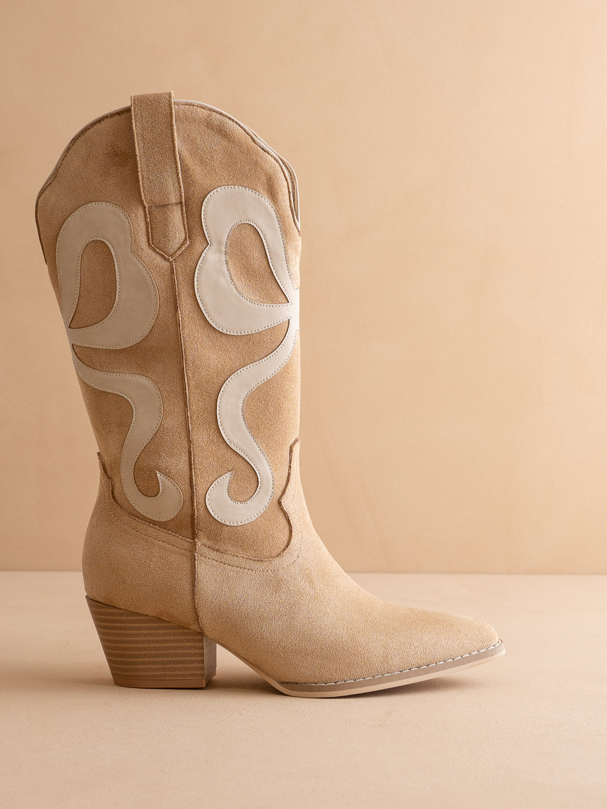 The Bowie | Almond Western Boot with Pink Inlay