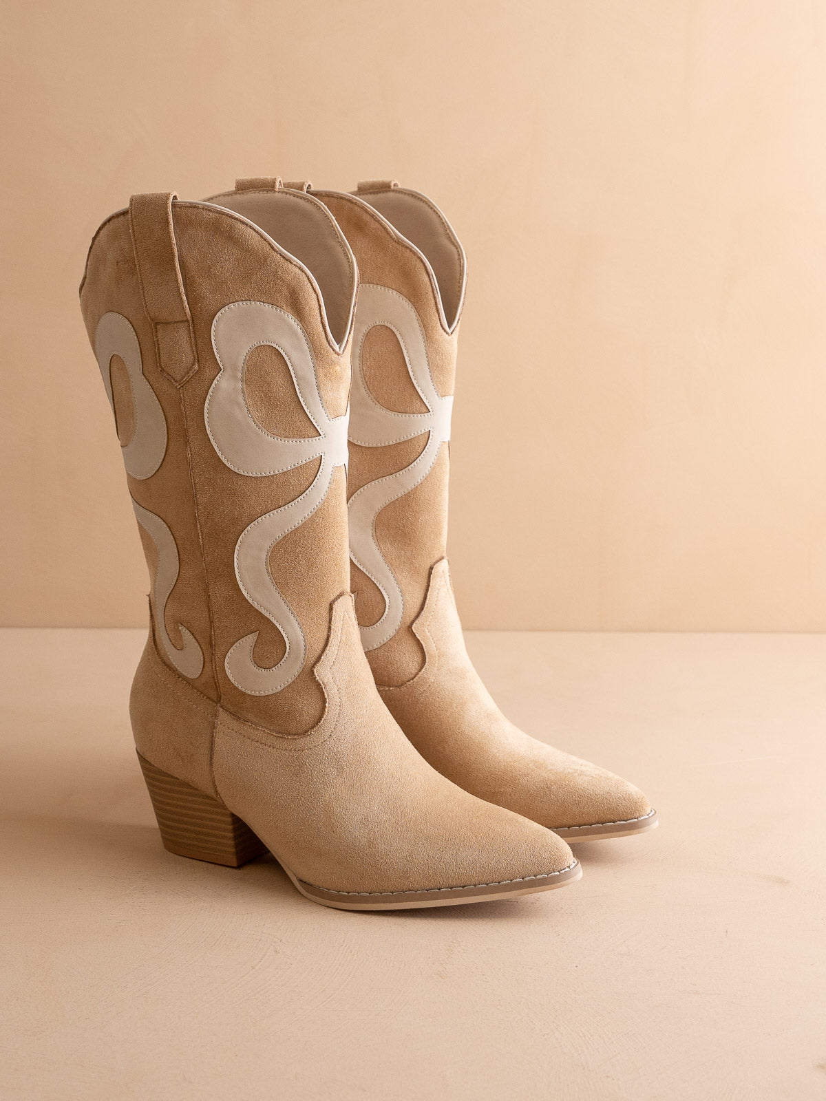 The Bowie | Almond Western Boot with Pink Inlay
