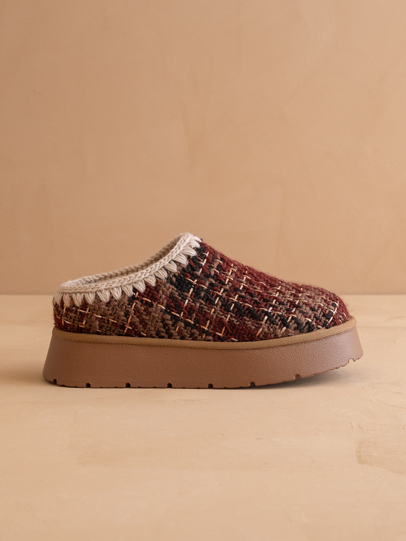 The Brandi | Mocha Tweed Platform Cozy Mule Slipper