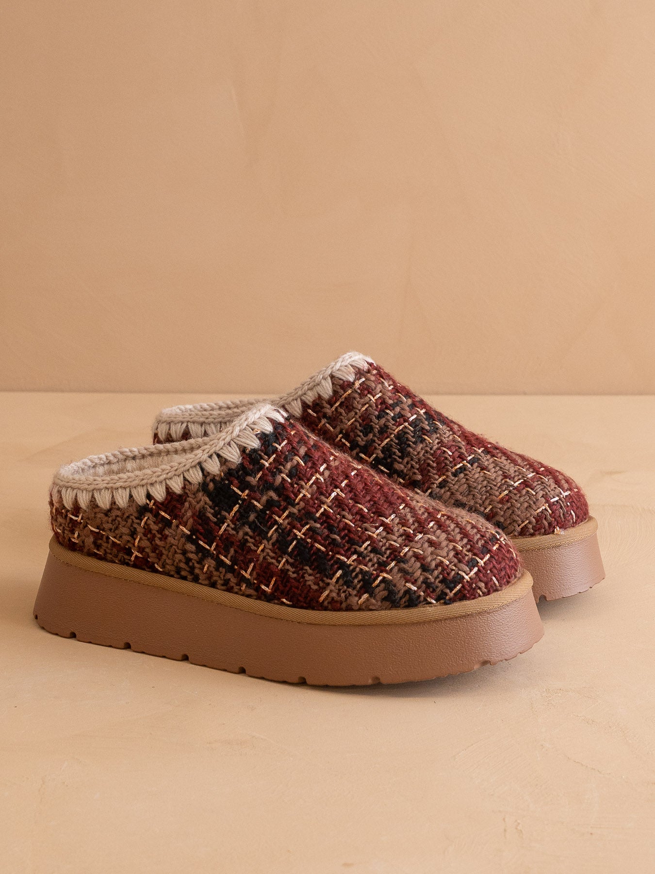 The Brandi | Mocha Tweed Platform Cozy Mule Slipper