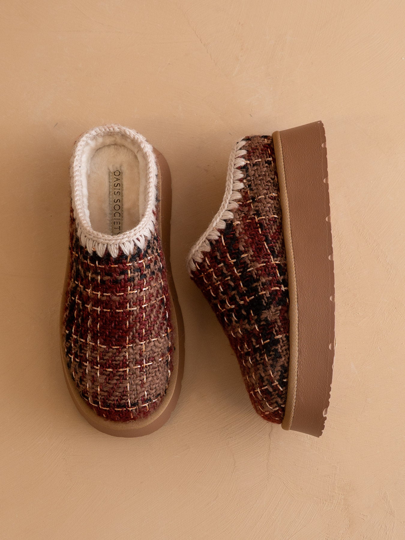 The Brandi | Mocha Tweed Platform Cozy Mule Slipper