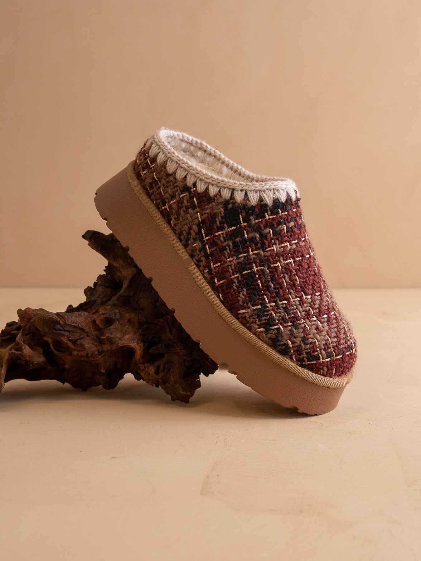 The Brandi | Mocha Tweed Platform Cozy Mule Slipper