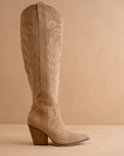 The Bronco | Almond Knee High Embroidered Cowboy Boot