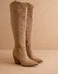 The Bronco | Almond Knee High Embroidered Cowboy Boot