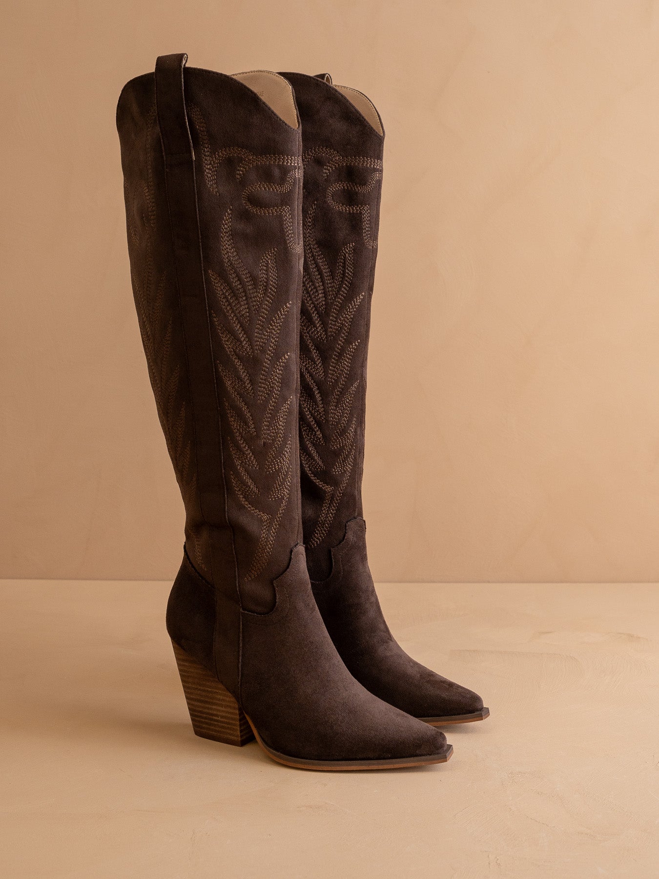 The Bronco | Coffee Knee High Embroidered Cowboy Boot