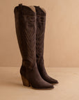 The Bronco | Coffee Knee High Embroidered Cowboy Boot