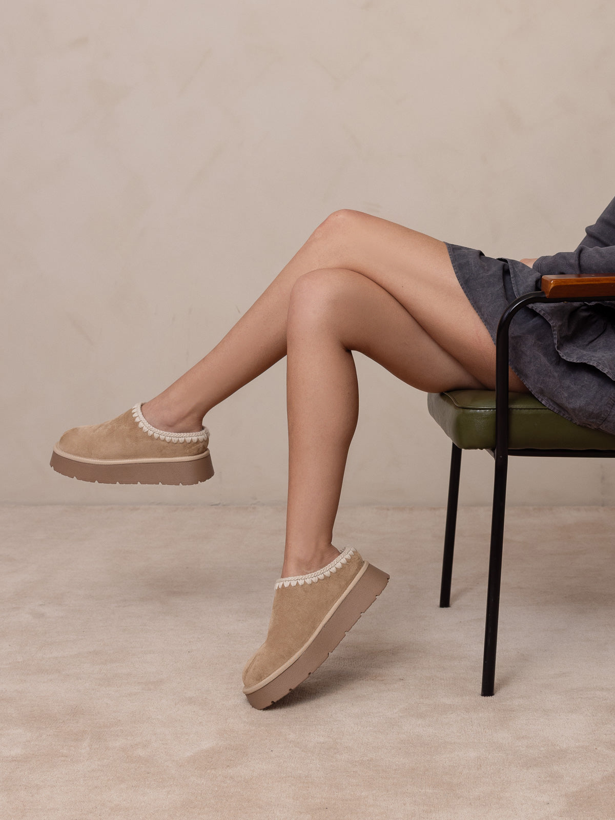 The Brandi | Almond Platform Cozy Mule Slipper